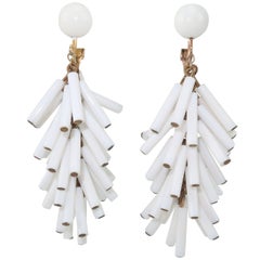 Vintage Mod 1960's Articulated White Tube Clip On Dangle Earrings