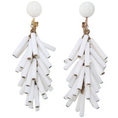 Mod 1960's Articulated White Tube Clip On Dangle Earrings