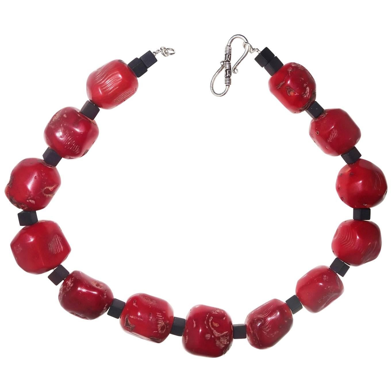 Red Coral and Black Onyx Necklace