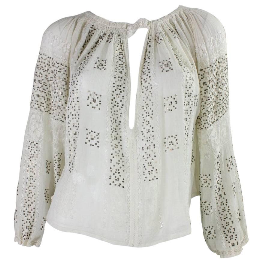 1930's Eastern European Gauze Peasant Blouse For Sale