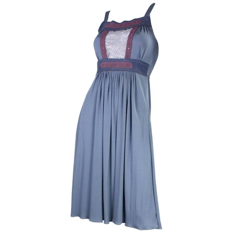 1970's Ann Buck Matte Jersey & Lace Dress For Sale