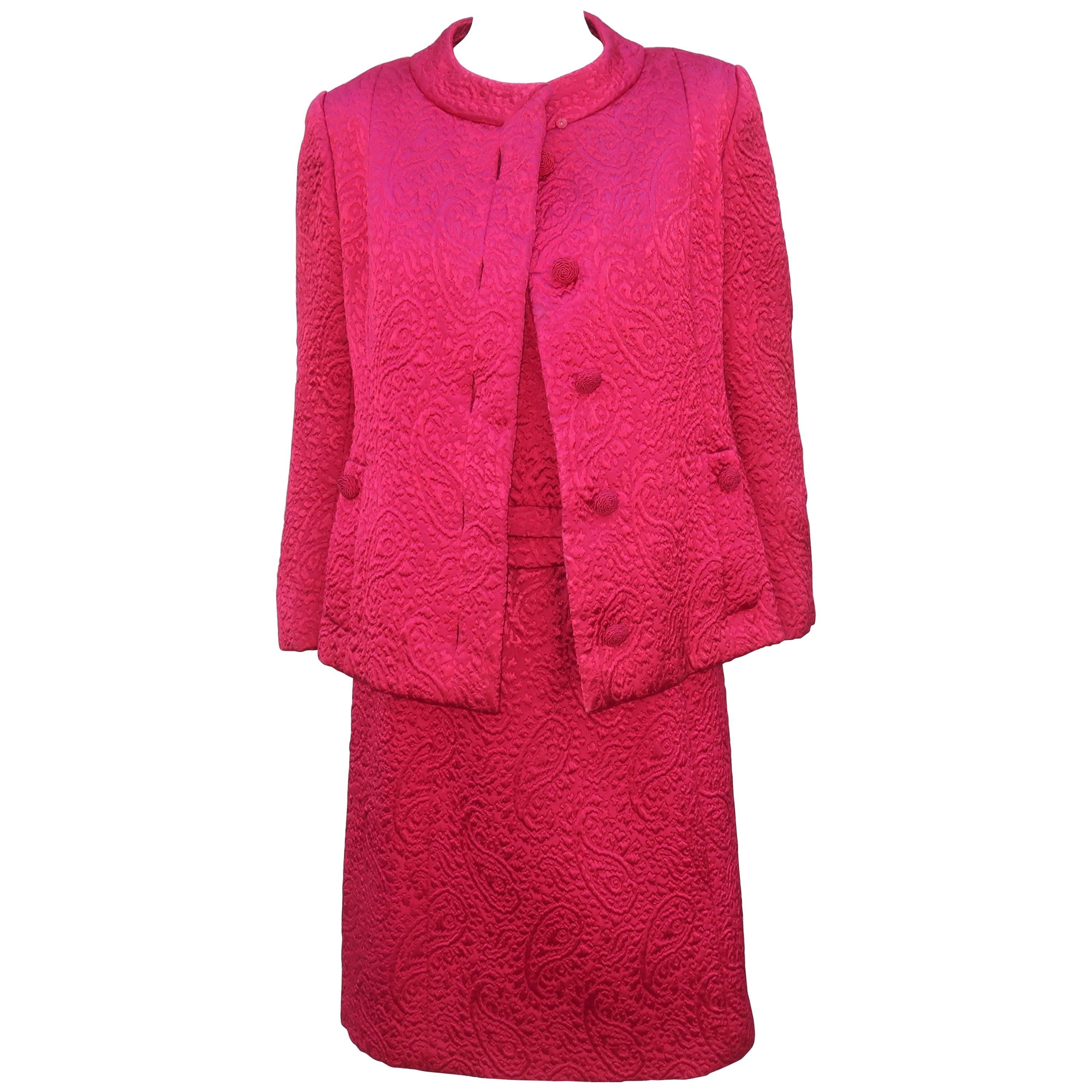 1950's Hannah Troy Fuchsia Quilted Cocktail Dress Suit