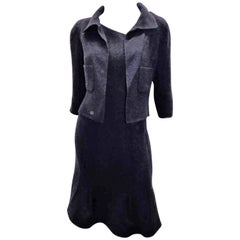 Vintage Oscar De La Renta Navy wool hourglass dress and bolero jacket ensemble