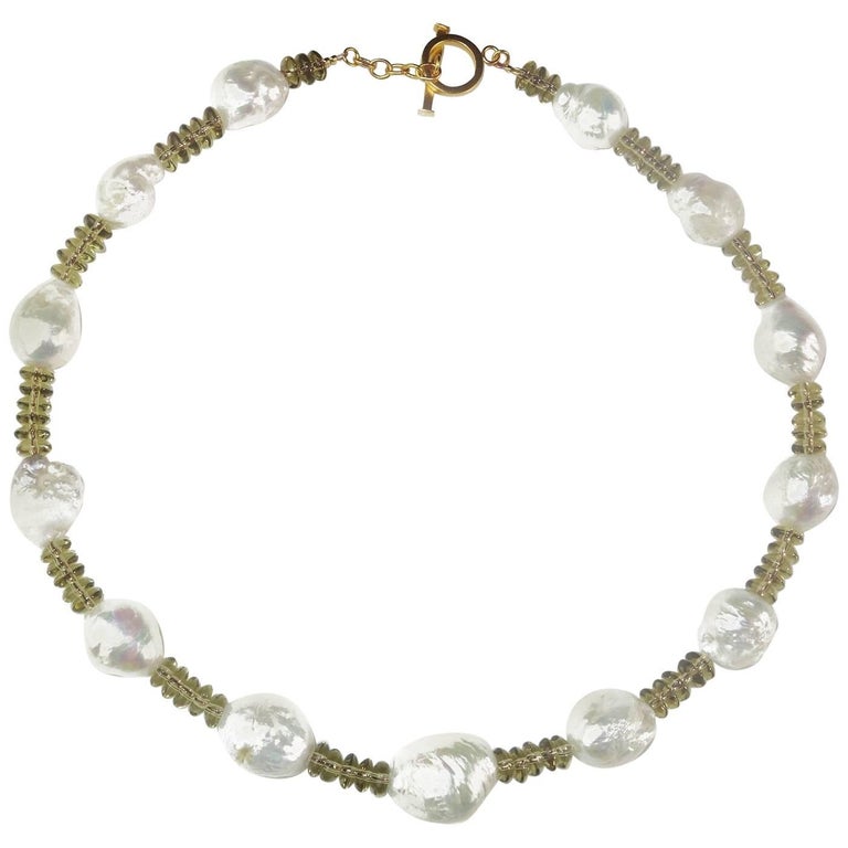 AJD Smoky Quartz and Baroque Pearl Necklace For Sale