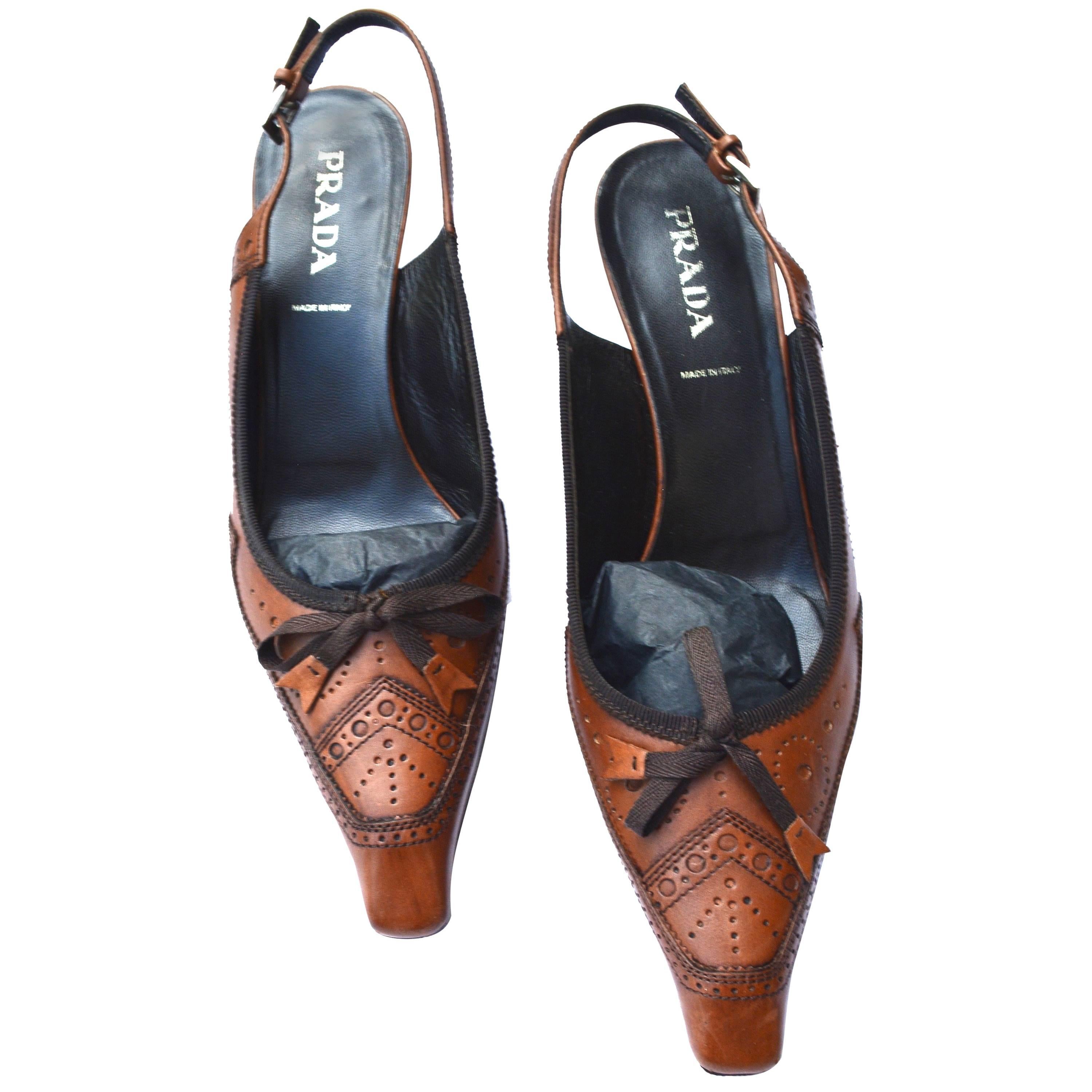 Prada Brown Loafer Heel For Sale