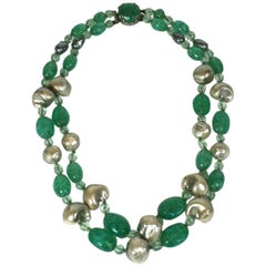 Vintage Louis Rousselet Baroque Pearl and Emerald Necklace