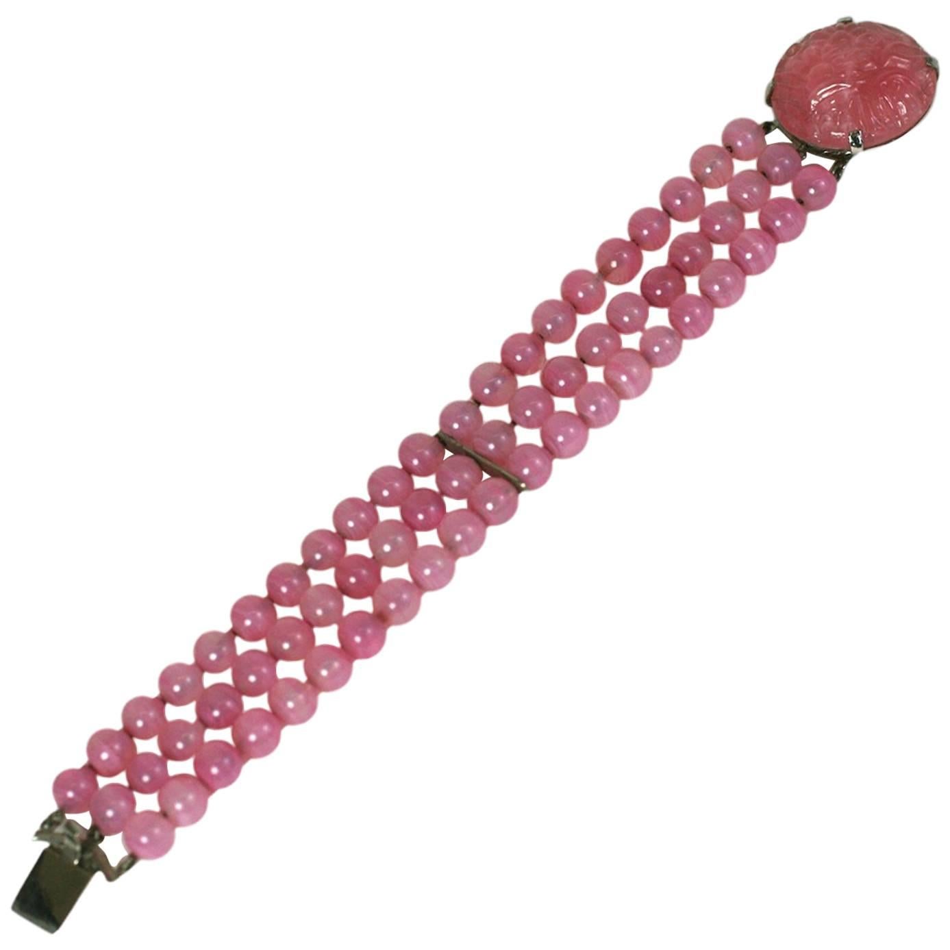 Louis Rousselet Faux Rose Quartz Pate de Verre Bracelet For Sale