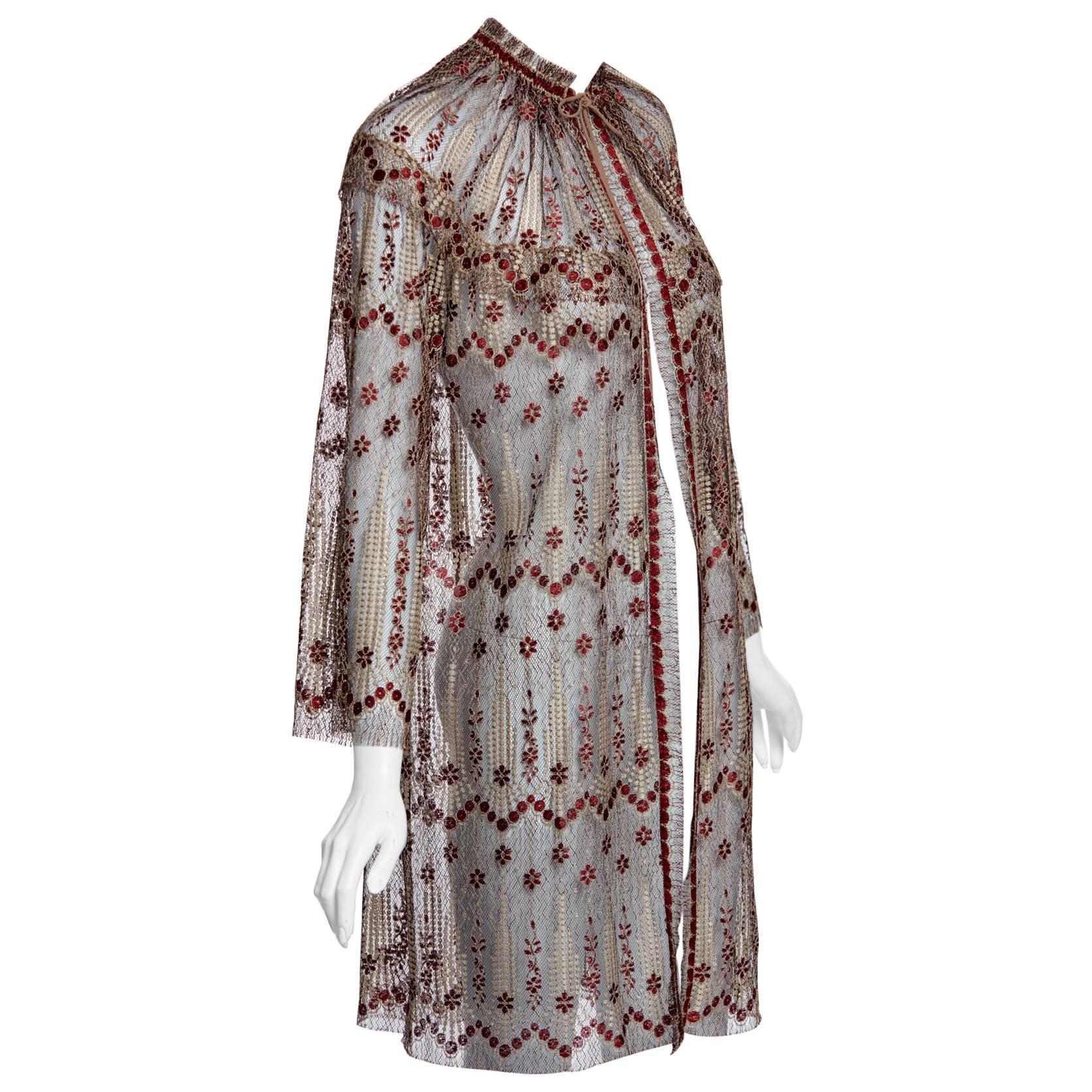 1970s Janice Wainwright Metallic Embroidered Lace Jacket and Maxi Slip Dress Set