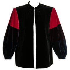 Retro Yves Saint Laurent YSL Velvet Color-Blocked Sleeves Swing Smock Jacket, 1970s 