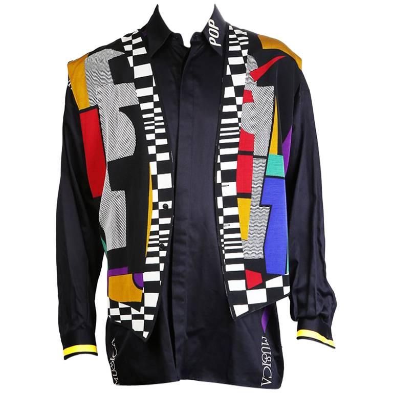 Versace Graphic Geometric Print Vest and Button Down Shirt  circa 1980s/1990s