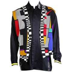 Vintage Versace Graphic Geometric Print Vest and Button Down Shirt  circa 1980s/1990s