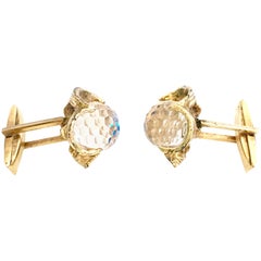 1960'S Pair Of 14K Gold  & Austrian Crystal Ball Cuff Links