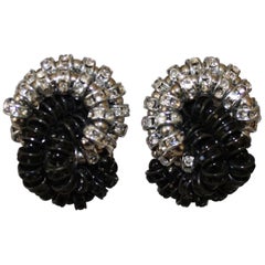 Francoise Montague Black and Clear Crystal Gibraltar Clip Earrings