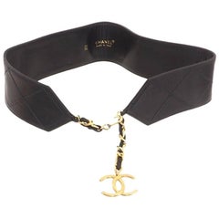 NEWFOUND LUXURY - Chanel Black Leather Wide Corset Gold Chain Waist Belt