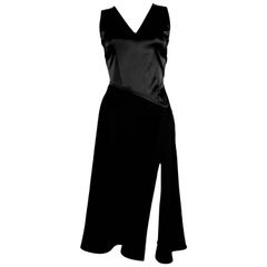 Vintage 1990's HERVE LEGER satin and angora black dress with asymmetrical slit