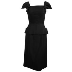 1940's HOUSE OF WORTH black wool haute couture dress 