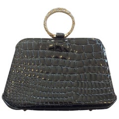Mid Century 1950s Crocodile imprint leather bag by Garay