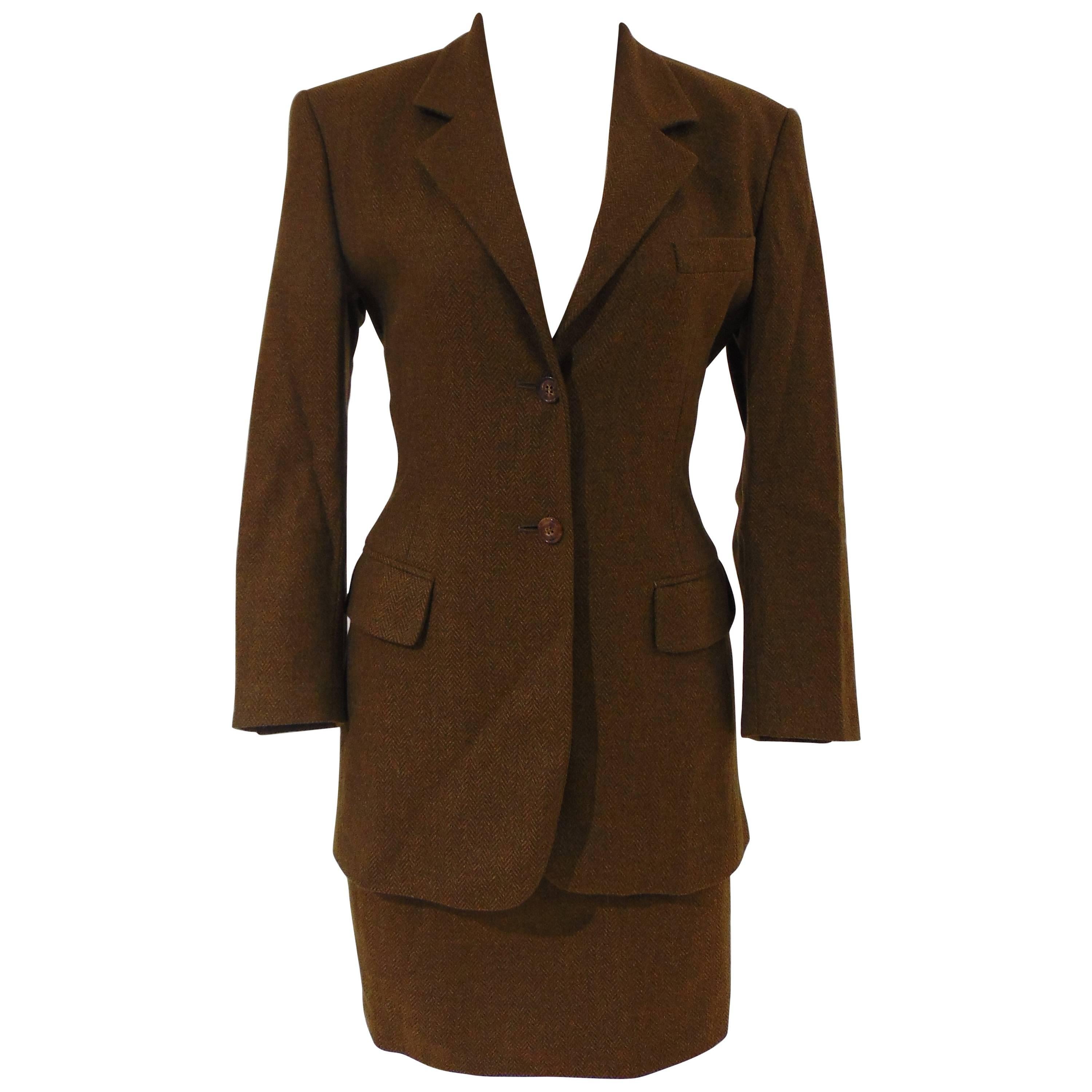 Prada brown wool skirt suit