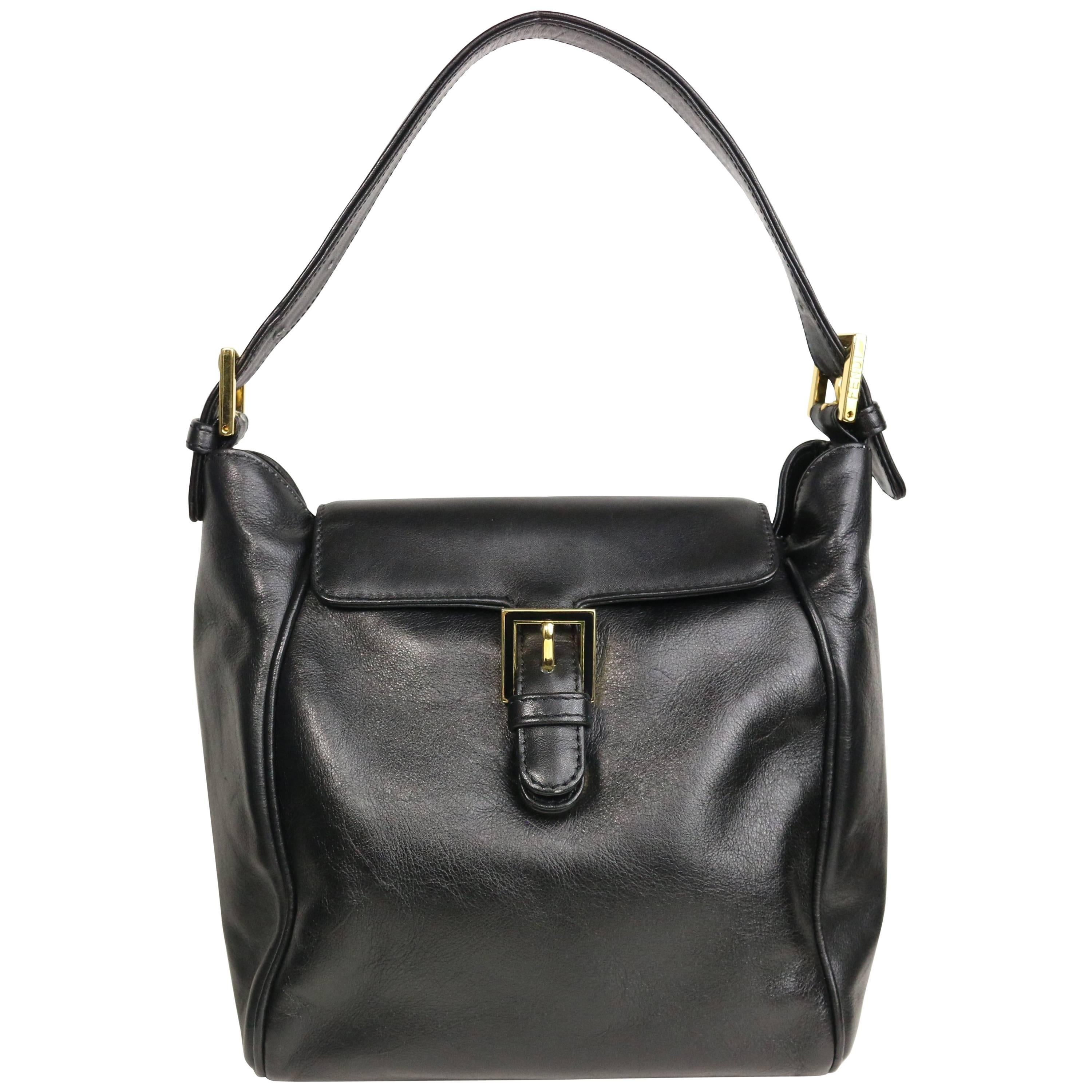 Fendi Black Leather flap Handbag