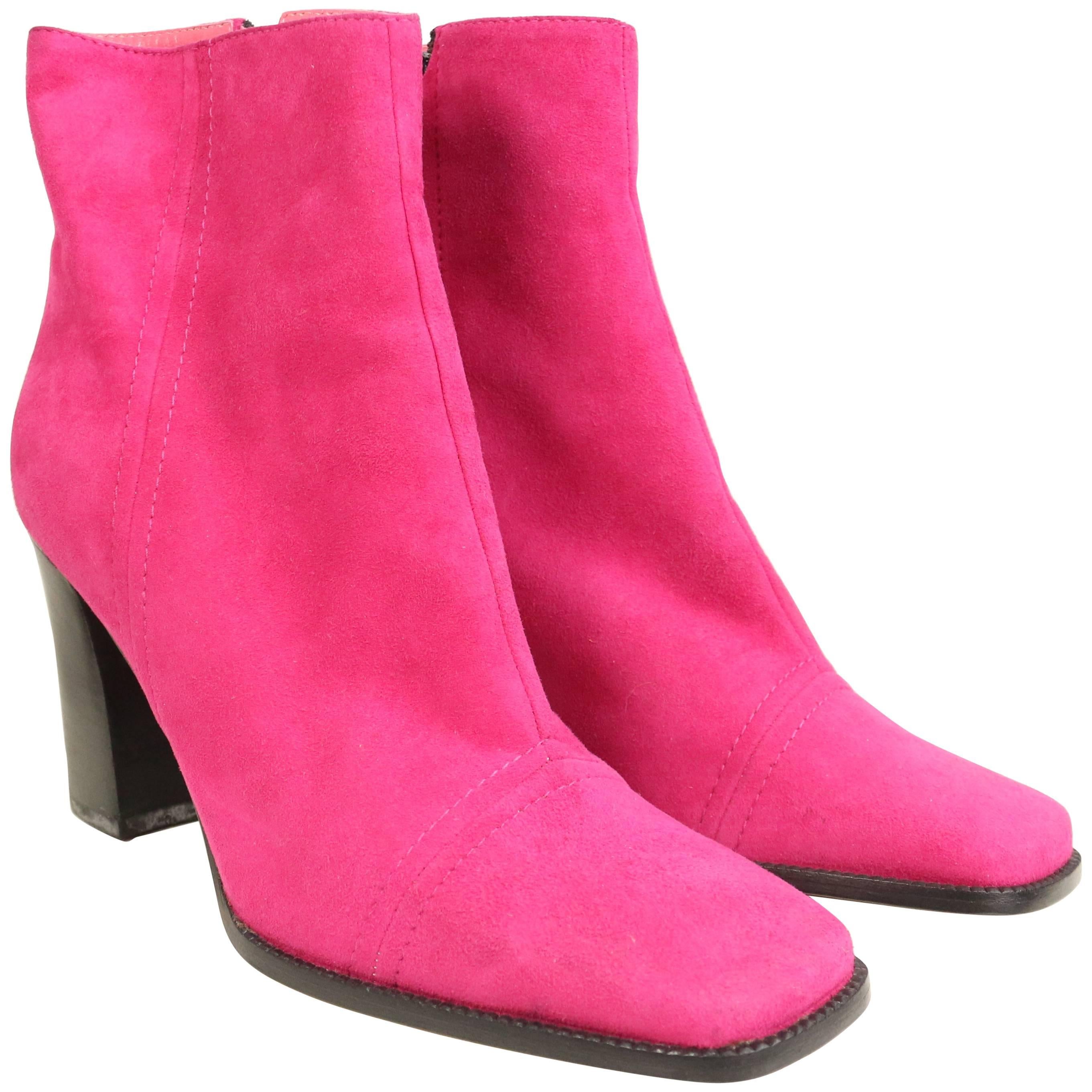Unworn 90s Byblos Pink Suede Ankle Boots