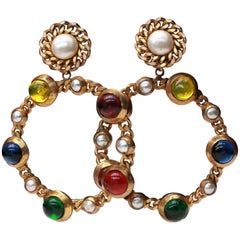 1980s Chanel drop clip-on hoop earrings