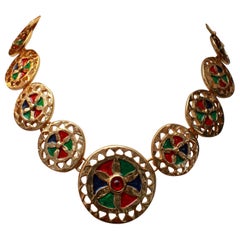 1990s Yves Saint Laurent gilded metal and enamel necklace