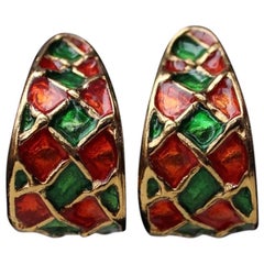 1980s Yves Saint Laurent orange and green half hoop earring