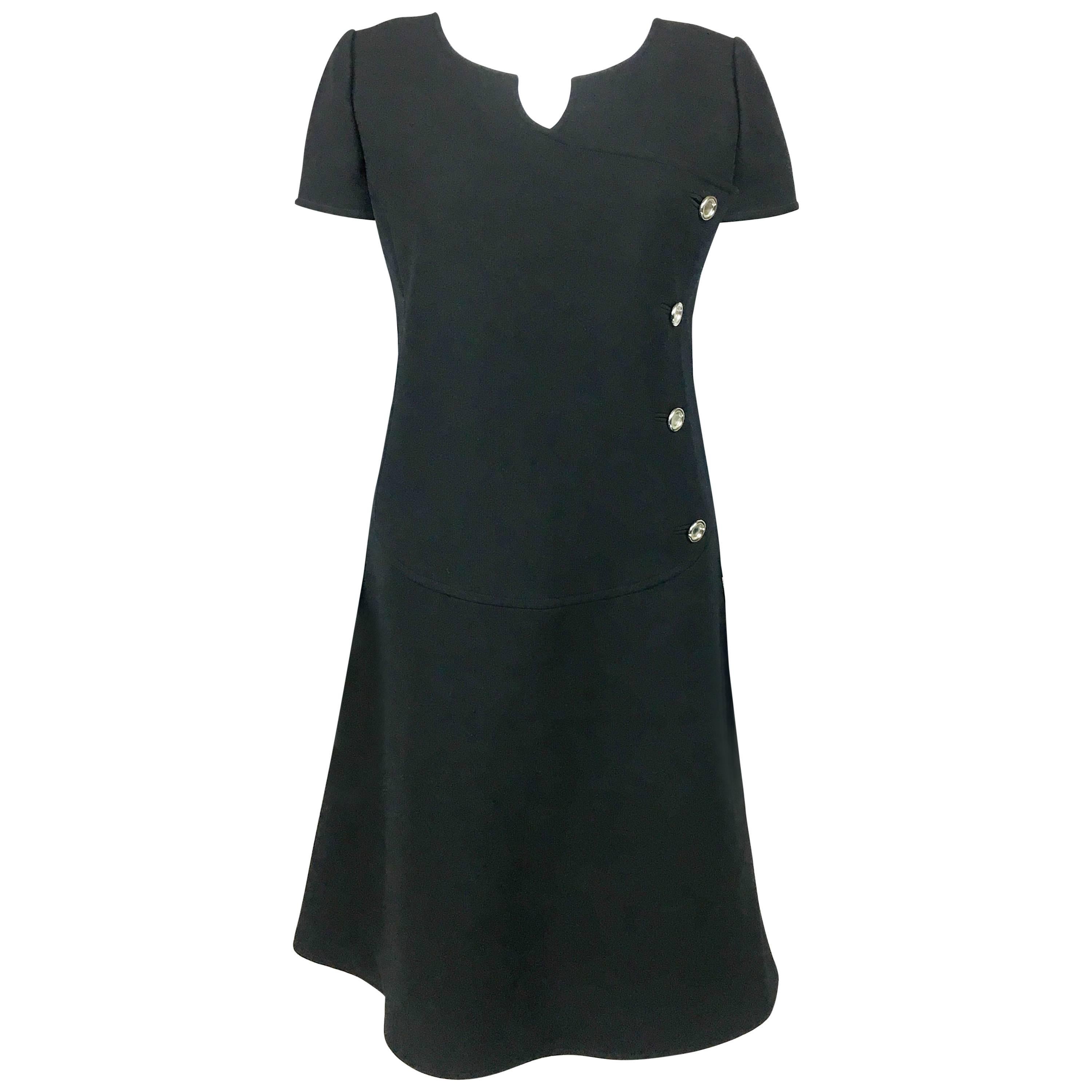 1960's Courreges Black Wool Mod Dress For Sale