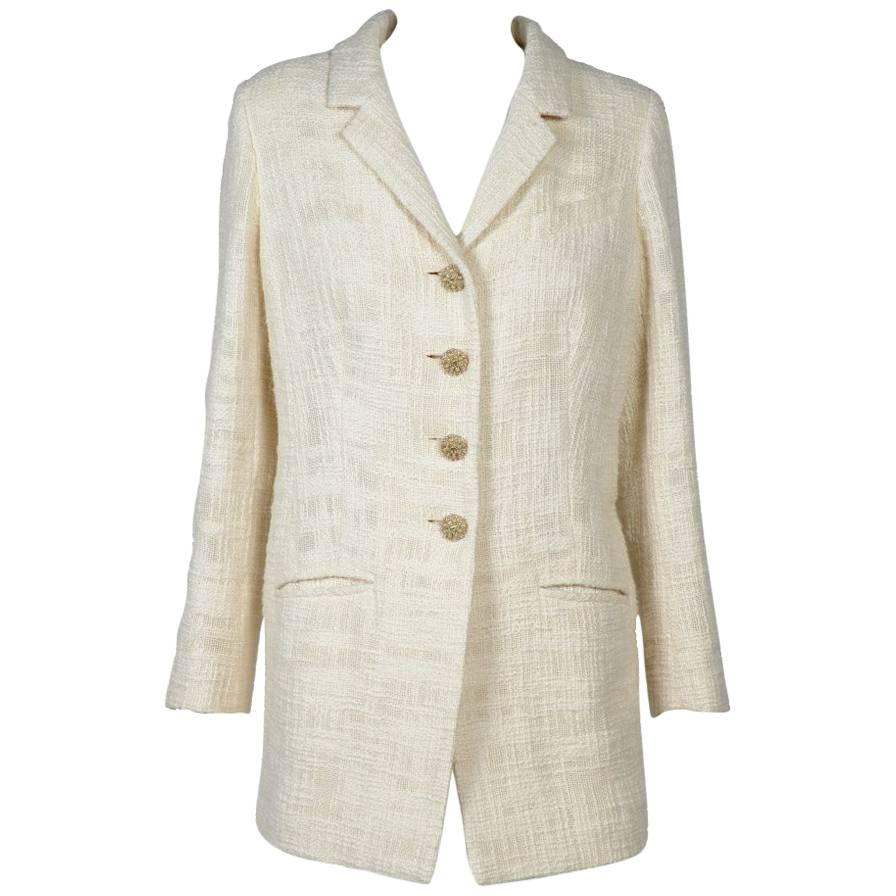 CHANEL Long Ivory Tweed 'Paris Bombay' Jacket Size 38EU