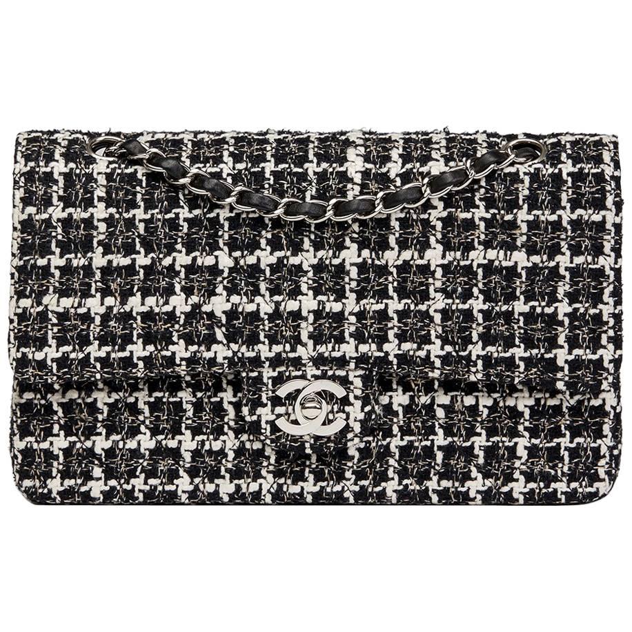 Chanel White and Black Tweed Mini Rectangular Classic Flap Bag at