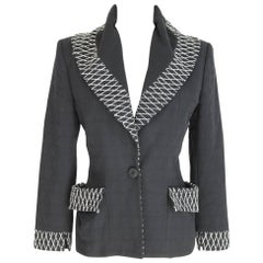 Norma Kamali Vintage black wool white stitching double breasted jacket 