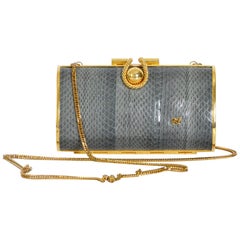 Nina Ricci Vintage 1970s gold & grey snake skin clutch minaudiere 