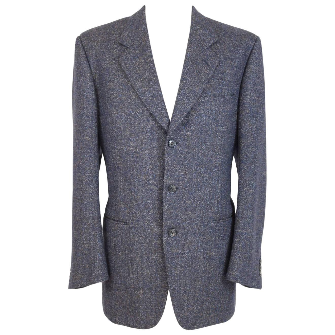 Yves Saint Laurent wool tartan blue jacket men’s size 54 made italy For Sale