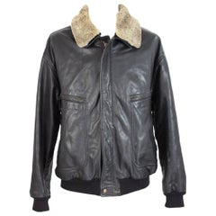 Vintage Aquascutum black leather aviator motorcycle jacket men’s size 50 it club check f