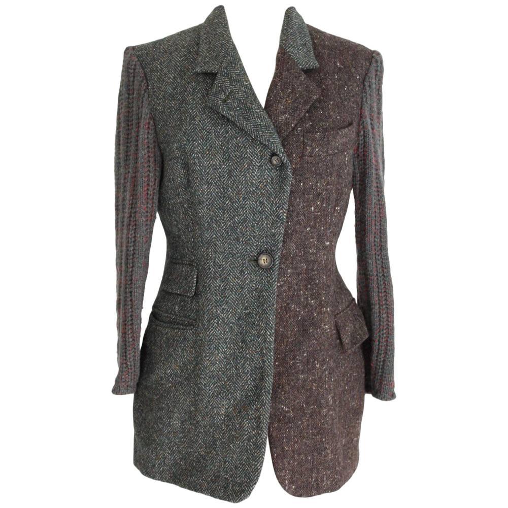 Dolce Gabbana wool silk green brown tweed jacket women’s size 42 it 2000s