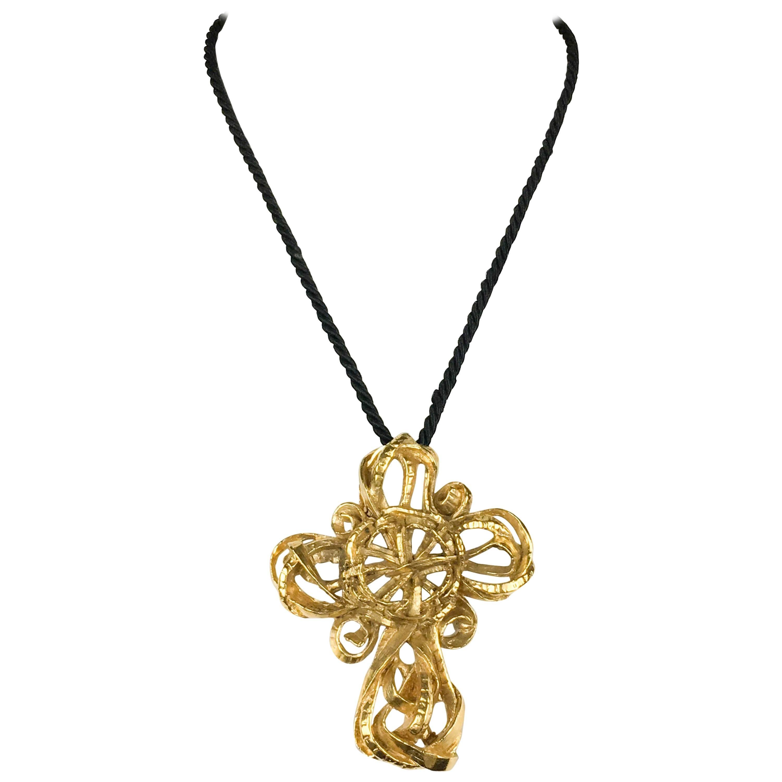1980's Lacroix Stylised Cross Pendant Necklace / Brooch