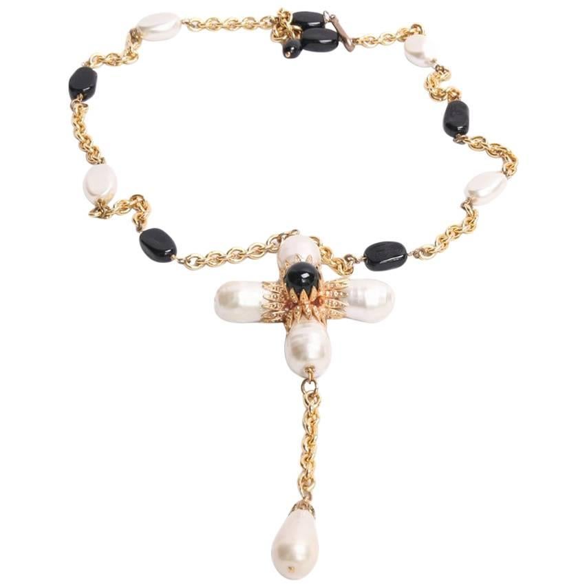 MARGUERITE DE VALOIS Couture Necklace in Bicolor Molten Glass and Gilded Metal