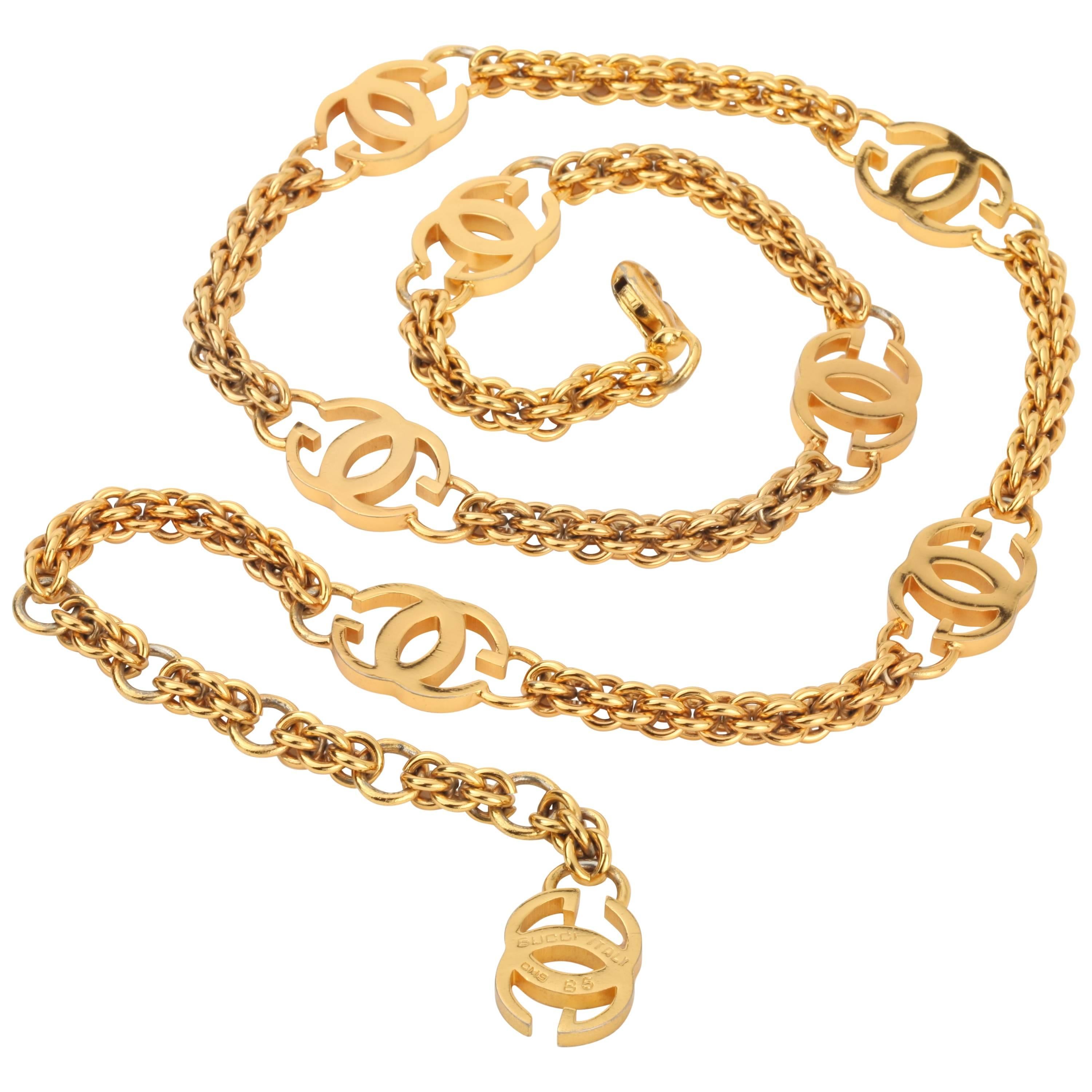 Gucci Vintage 1985 Gold Logo Chain Link Belt