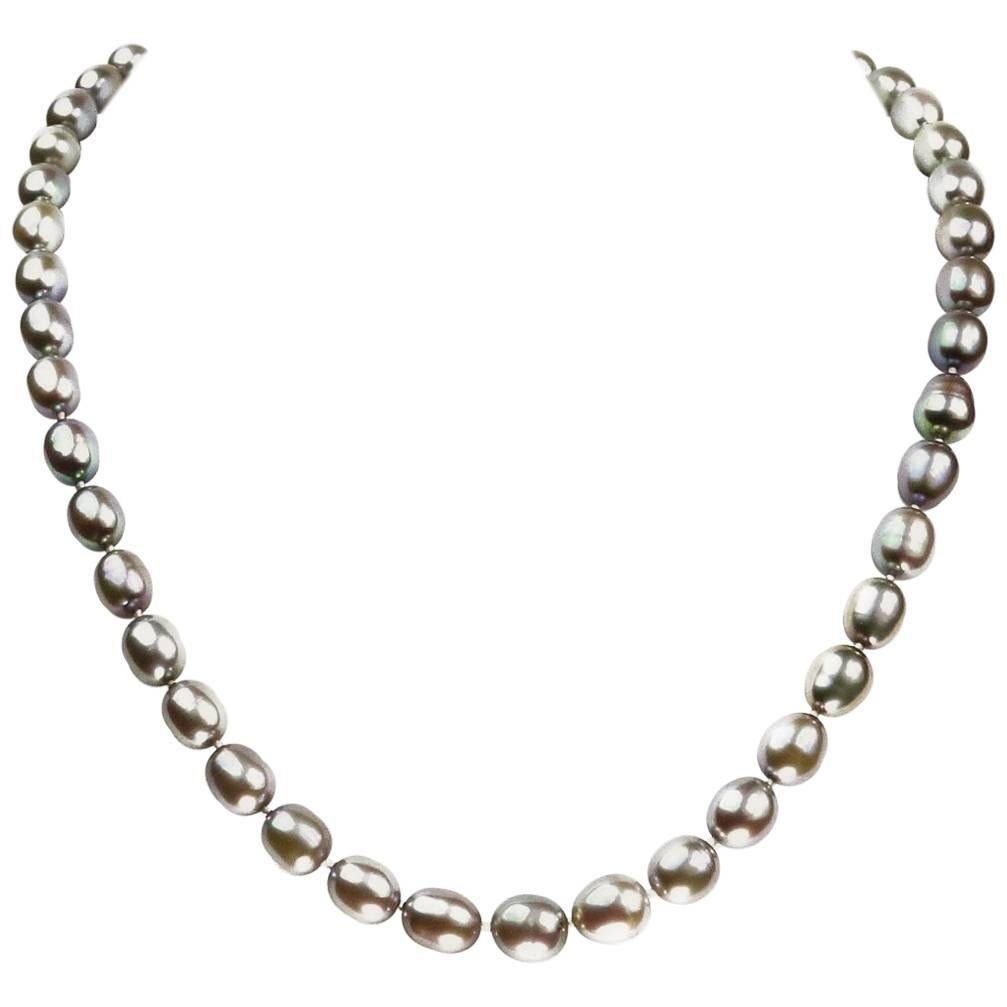 Freshwater Gray Pearl Necklace with 14Kt Gold Clasp