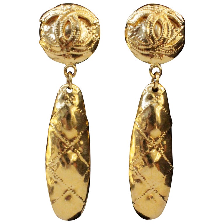 1994 Spring Collection, Chanel gilded metal drop clip-on earrings at ...