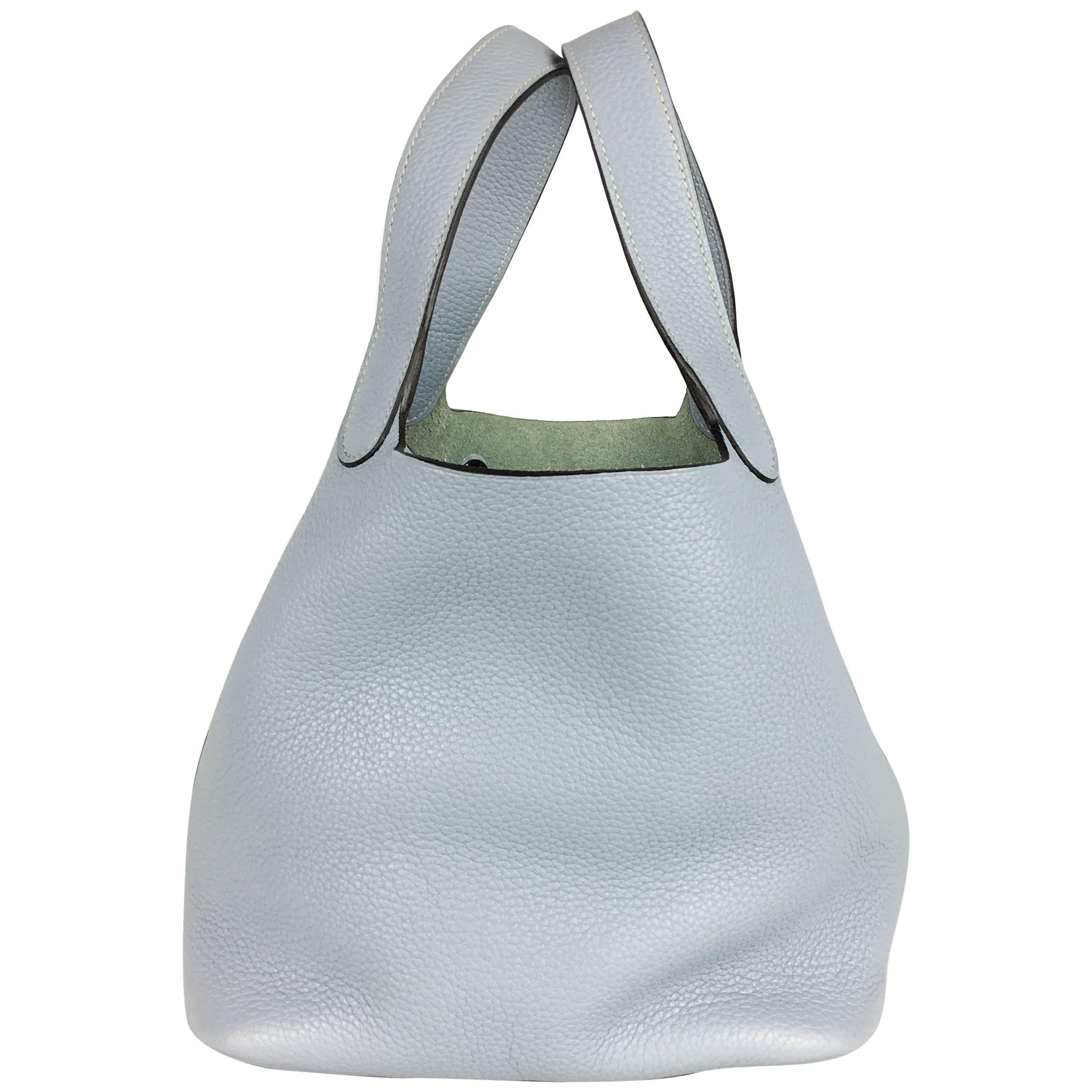 2014 Hermes Picotin 22 Handbag in Pale Blue Clemence Leather For Sale
