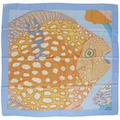 Echarpe Carre en soie Hermes Vintage "Grands Fonds II" par Annie Faivre