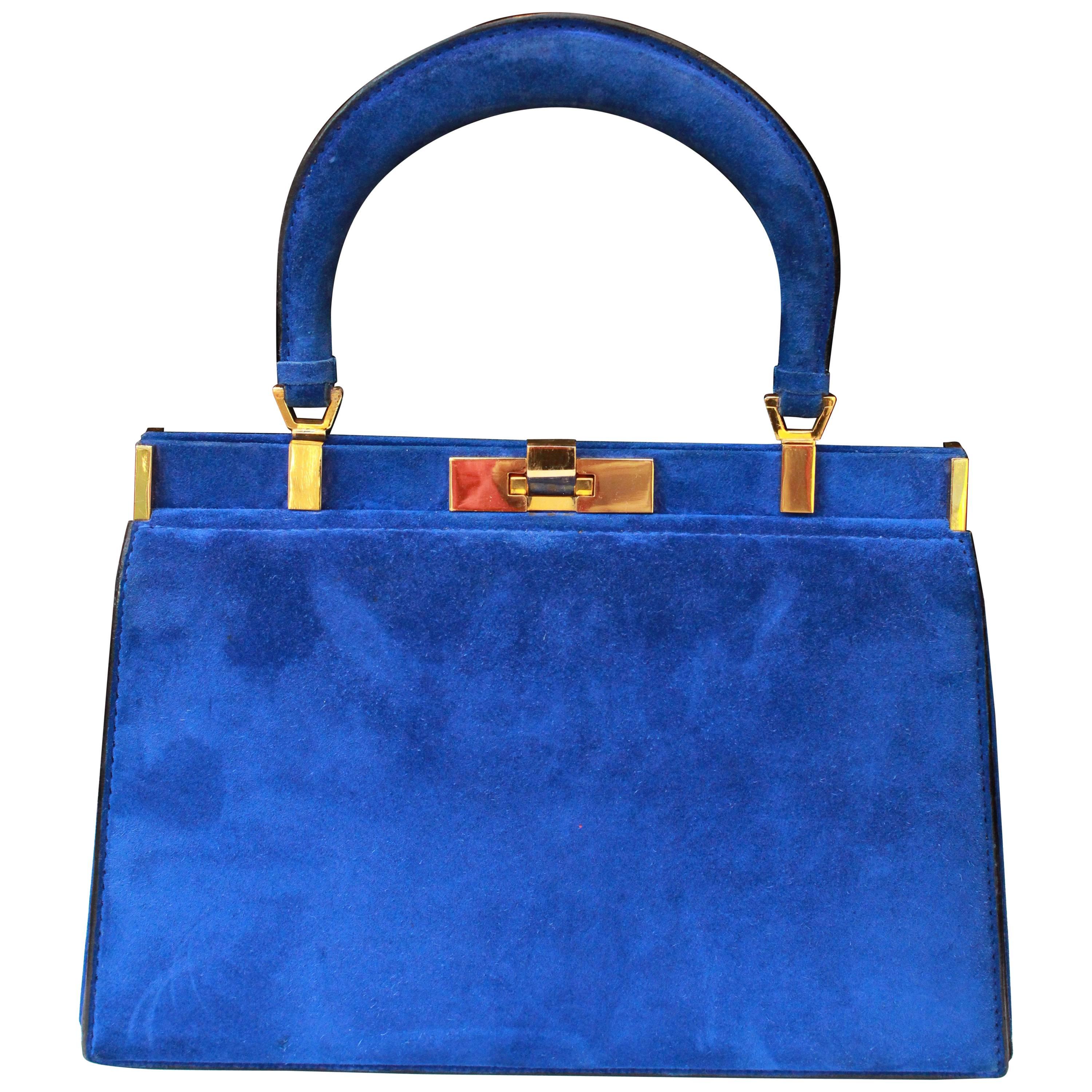 1960s, Fernande Desgranges trapezoid handbag in electric blue suede