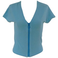 Versace light blue cotton shirt with Zip 