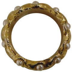 Bracelet jonc La porte bleue en fausses perles, couleur or, années 1980