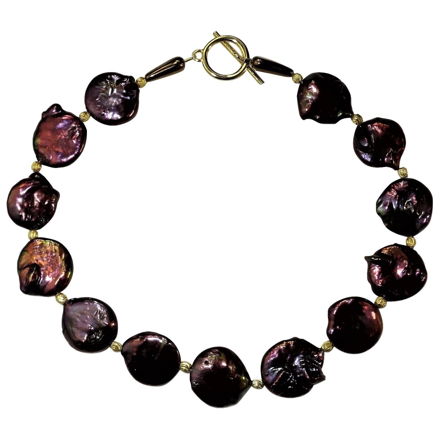 AJD Bronzy Mauve Coin Pearl Choker Necklace