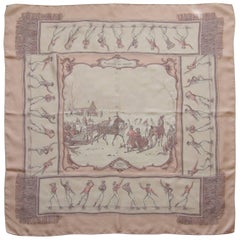 HERMES Silk Scarf Les Plaisirs Du Froid Pink White Grygkar 90 cm