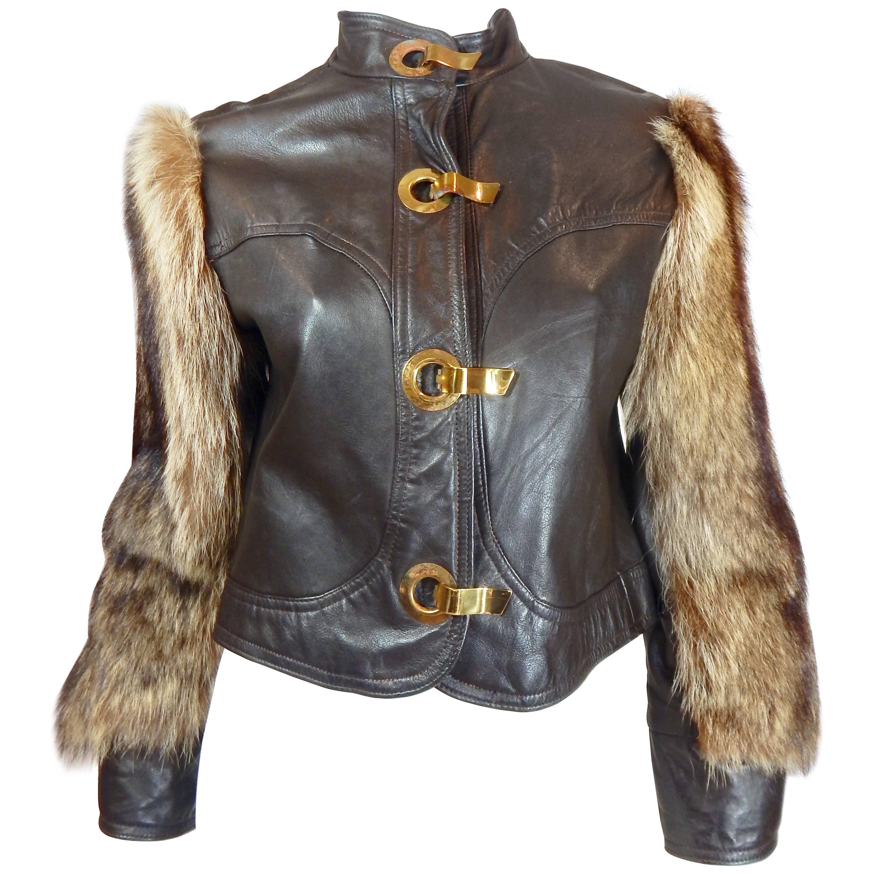 1970s Leather and Fur Coat 