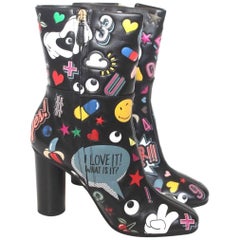 New Anya Hindmarch Black All-Over Sticker Boots 39 uk 6  