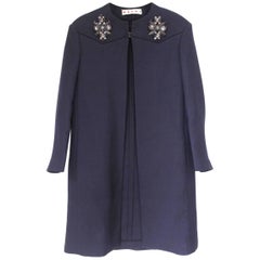 £1300 Marni Embellished Crystal Beaded Navy Coat It 40 UK 8  